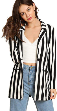 Black & White Striped Business Style Long Sleeve Blazer