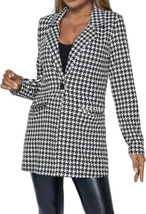 Houndstooth Black & White Checkered Long Sleeve Blazer