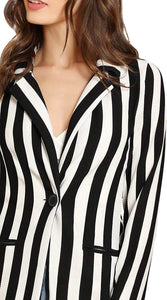 Black & White Striped Business Style Long Sleeve Blazer