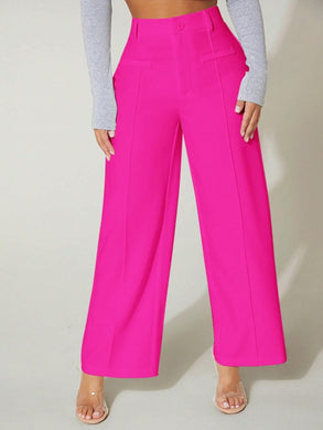 Cute Pink Seam Front High Waist Pants