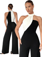 Load image into Gallery viewer, Black &amp; White Asymmetical Halter Jumpsuit