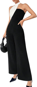 Black & White Asymmetical Halter Jumpsuit