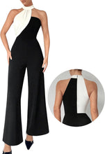 Load image into Gallery viewer, Black &amp; White Asymmetical Halter Jumpsuit