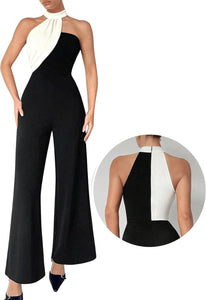 Black & White Asymmetical Halter Jumpsuit