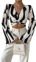 Load image into Gallery viewer, Safari Print Black/White Bell Sleeve Crop Top