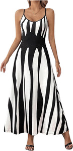 Color Block Striped Black & White Cami Maxi Dress