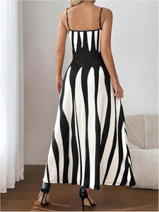 Color Block Striped Black & White Cami Maxi Dress