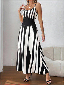 Color Block Striped Black & White Cami Maxi Dress