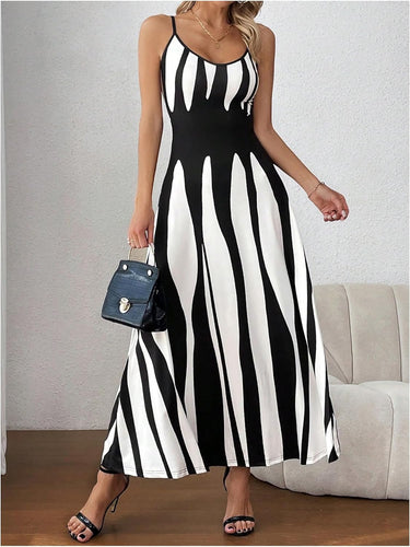 Color Block Striped Black & White Cami Maxi Dress