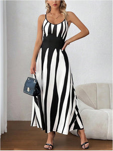 Color Block Striped Black & White Cami Maxi Dress