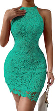 Load image into Gallery viewer, Italian Lace Crochet Green Halter Sleeveless Mini Dress