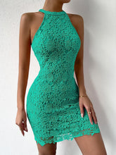 Load image into Gallery viewer, Italian Lace Crochet Green Halter Sleeveless Mini Dress