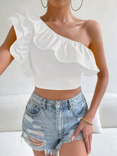 Load image into Gallery viewer, Elegant White Ruffled One Shoulder Top