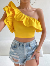 Load image into Gallery viewer, Elegant White Ruffled One Shoulder Top