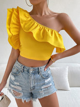 Load image into Gallery viewer, Elegant Yellow Ruffled One Shoulder Top