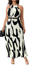 Load image into Gallery viewer, Plus Size Beige Halter Geisha Print Sleeveless Maxi Dress