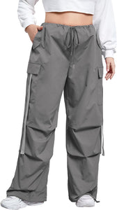 Plus Size Grey Cargo Style Baggy Drawstring Pants