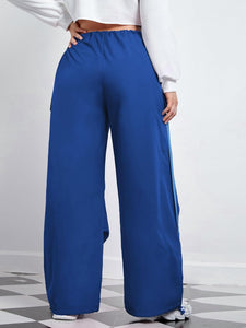 Plus Size Blue Cargo Style Baggy Drawstring Pants