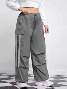 Plus Size Grey Cargo Style Baggy Drawstring Pants
