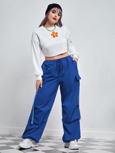 Plus Size Pink Cargo Style Baggy Drawstring Pants