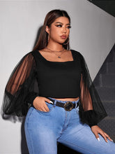 Load image into Gallery viewer, Plus Size Black Mesh Long Sleeve Top Blouse