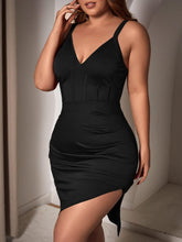 Load image into Gallery viewer, Plus Size Black Asymetrical Hem Sleeveless Midi Dress