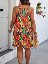 Load image into Gallery viewer, Plus Size Orange Mosaic Halter Sleeveless Mini Dress