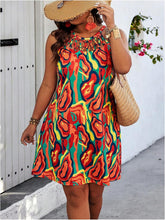 Load image into Gallery viewer, Plus Size Orange Mosaic Halter Sleeveless Mini Dress