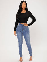 Load image into Gallery viewer, Black Long Sleeve Scoop Neck Crop Top