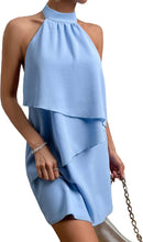 Load image into Gallery viewer, Pretty Blue Halter Sleeveless Layered Ruffled Mini Dress