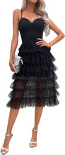 Load image into Gallery viewer, Black Tiered Ruffle Mesh Cocktail Party Dress