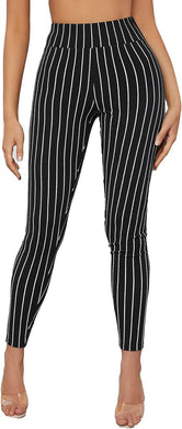 Black Striped High Waist Stretch Leggings