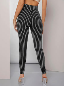 Black Striped High Waist Stretch Leggings