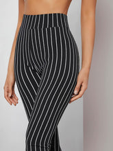 Load image into Gallery viewer, Black Striped High Waist Stretch Leggings