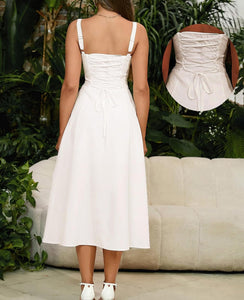 Katelyn Ruched White Sleeveless Midi Dress