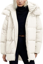 Load image into Gallery viewer, Trendy Cream Quilted Puffer Mid-Length Warm Winter Heavyweight Coat