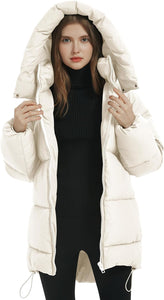 Trendy Khaki Quilted Puffer Mid-Length Warm Winter Heavyweight Coat