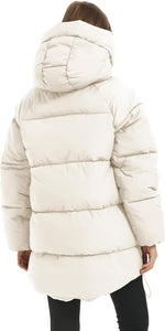 Trendy Cream Quilted Puffer Mid-Length Warm Winter Heavyweight Coat
