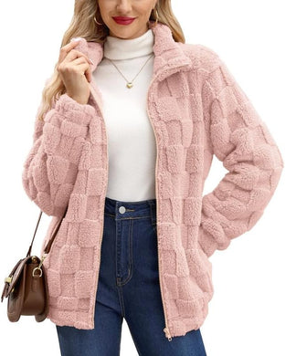 Light Pink Long Sleeve Full Zip Soft Warm Fleece Jacket