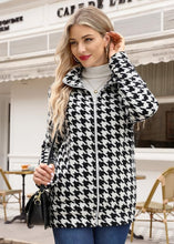 Load image into Gallery viewer, Black &amp; White Houndstooth Long Sleeve Full Zip Soft Warm Fleece Jacket