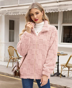 Hot Pink Long Sleeve Full Zip Soft Warm Fleece Jacket