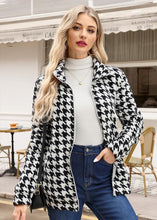 Load image into Gallery viewer, Black &amp; White Houndstooth Long Sleeve Full Zip Soft Warm Fleece Jacket