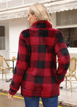 Load image into Gallery viewer, Navy/Cream Plaid Long Sleeve Full Zip Soft Warm Fleece Jacket