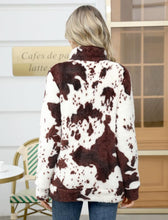 Load image into Gallery viewer, Cow Print Long Sleeve Full Zip Soft Warm Fleece Jacket