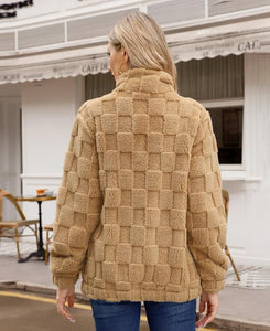 Mocha Brown Long Sleeve Full Zip Soft Warm Fleece Jacket