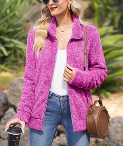 Light Pink Long Sleeve Full Zip Soft Warm Fleece Jacket