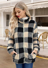 Load image into Gallery viewer, Navy/Cream Plaid Long Sleeve Full Zip Soft Warm Fleece Jacket