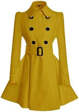 Load image into Gallery viewer, Margarette Canary Yellow Wool Swing Double Breasted Pea Coat