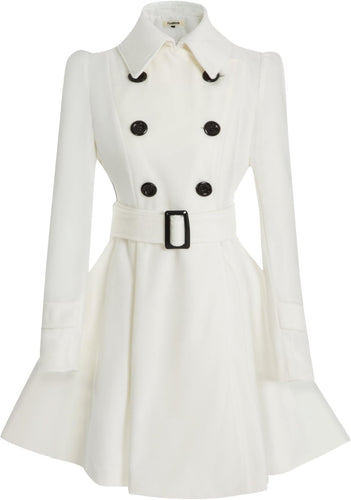 Margarette White Wool Swing Double Breasted Pea Coat