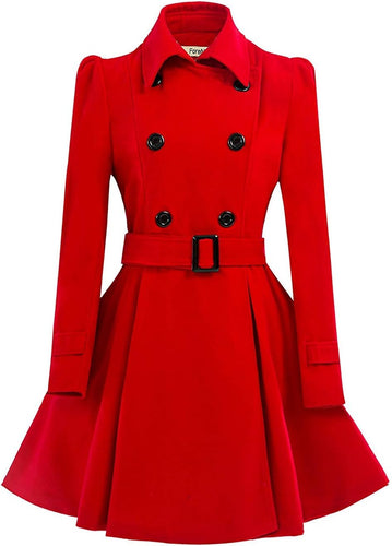 Margarette Red Wool Swing Double Breasted Pea Coat